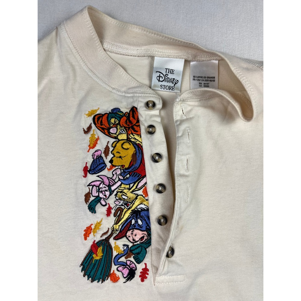 Disney Store Vintage Winnie the Pooh Friends Henley Shirt Cream XL XXL